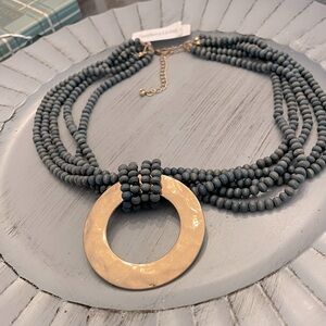 Elegant Blue Beaded Necklace with Gold Accent